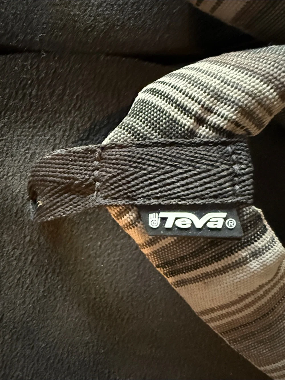 Teva Black Sandals with Brown Striped Fabric Straps